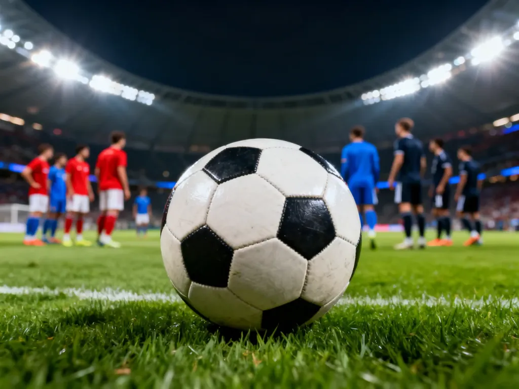 Piłka na murawie przed wieczornym meczem FC Barcelony z PSG, drużyny szykują się do wyjścia na boisko.