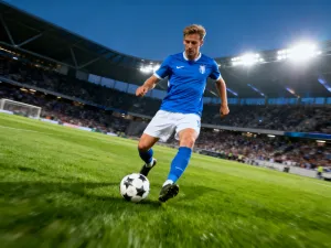 Pusta murawa stadionu piłkarskiego w świetle reflektorów przed meczem Deportivo Alavés z FC Barceloną.