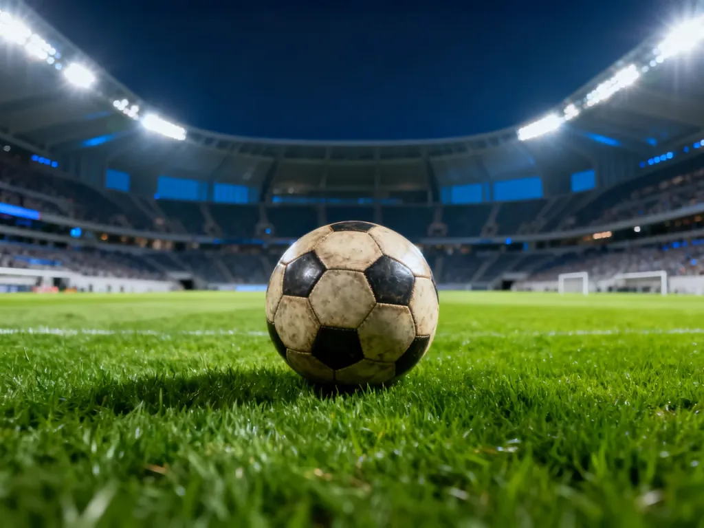 Pusta murawa stadionu piłkarskiego w świetle reflektorów przed meczem Deportivo Alavés z FC Barceloną.